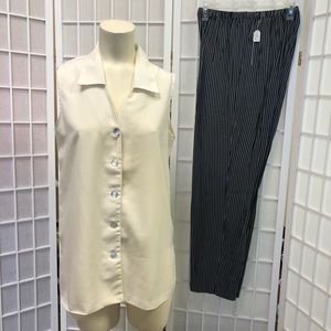 1601 Woman Classic Pant suit blue Cream Sz M,S